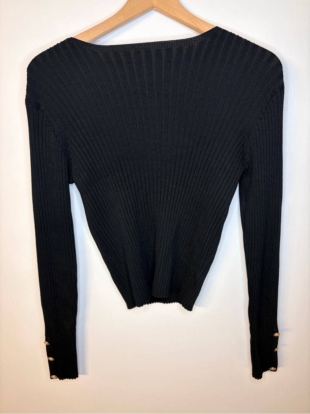 Fashion Nova Women’s Black Ribbed U Back Sweater with Gold Buttons, Size XL